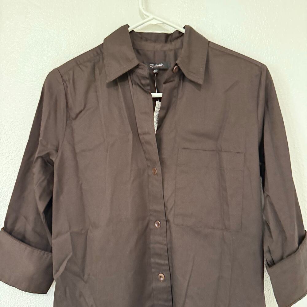 NWT Madewell Y Neck Relaxed Shirtdress in Dark Carob Brown NS239 Size XXS - Picture 3 of 7